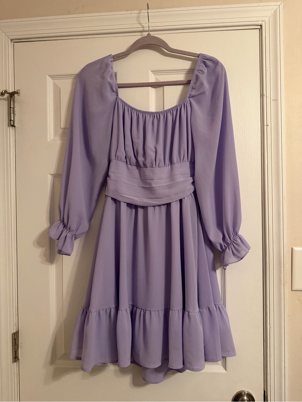 Lilac Long-Sleeve Square Neck Tiered Mini Dress — Women
